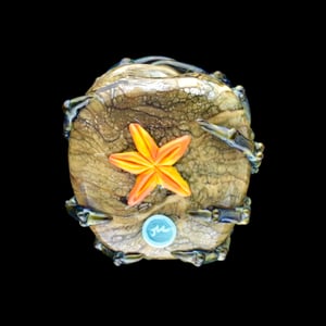 Image of XL. Blue Aura Crab - Flamework Glass Sculpture Pendant Bead