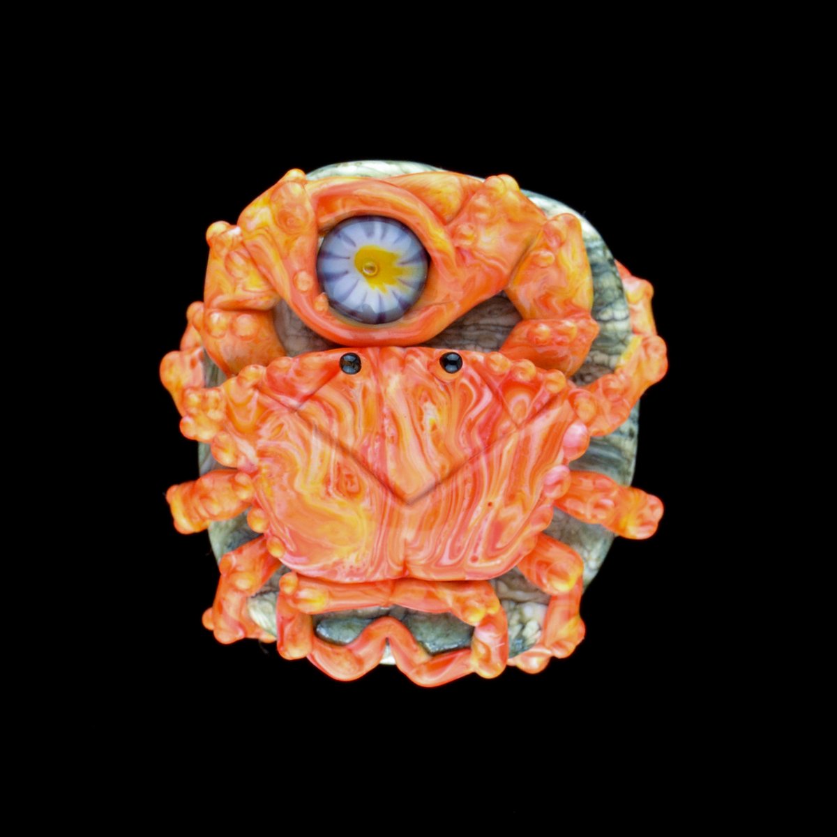 Image of XL. Streaky Bright Orange Crab - Flamework Glass Sculpture Pendant Bead