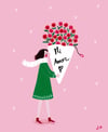Carte femme Saint Valentin avec bouquet "à la folie"- personnalisation possible