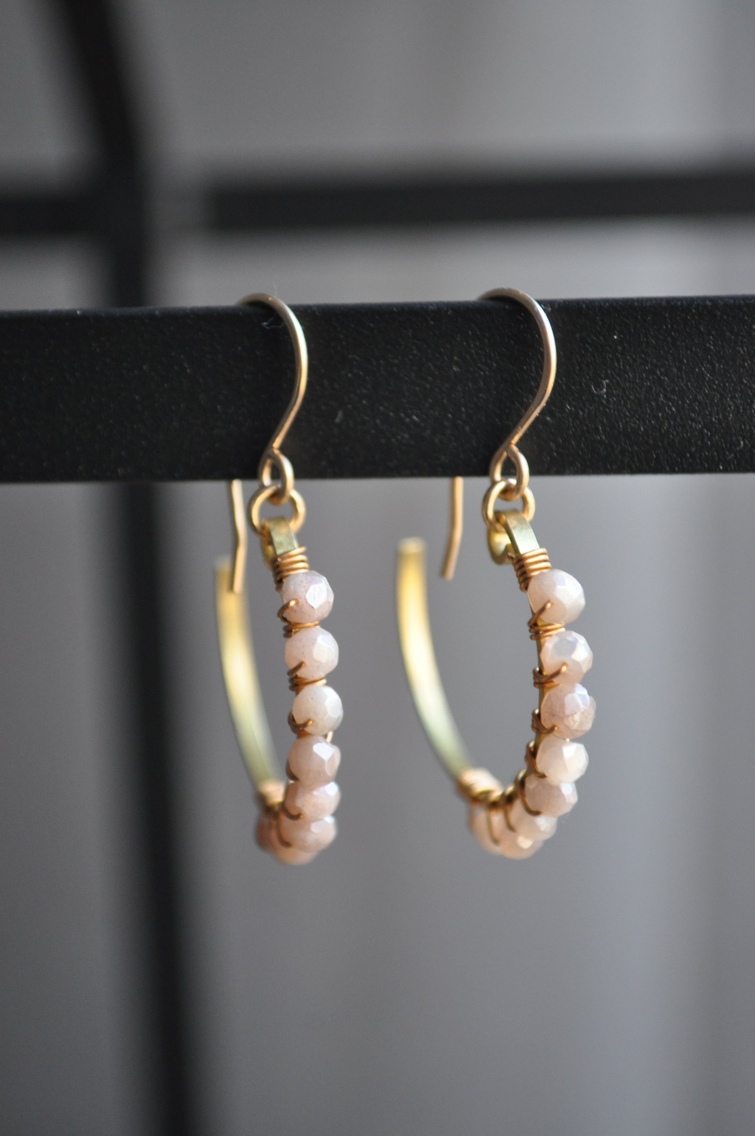 Image of Peach Moonstone Small Crescent Hoops