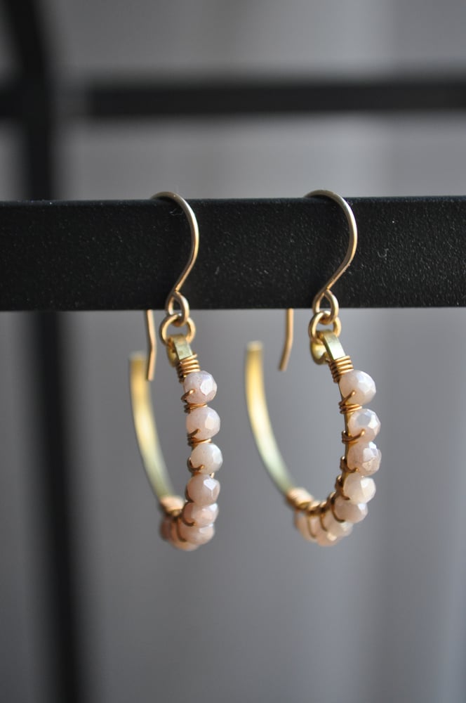 Image of Peach Moonstone Small Crescent Hoops