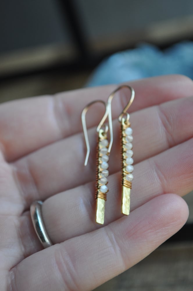 Image of White Moonstone Brass Bar Dangles