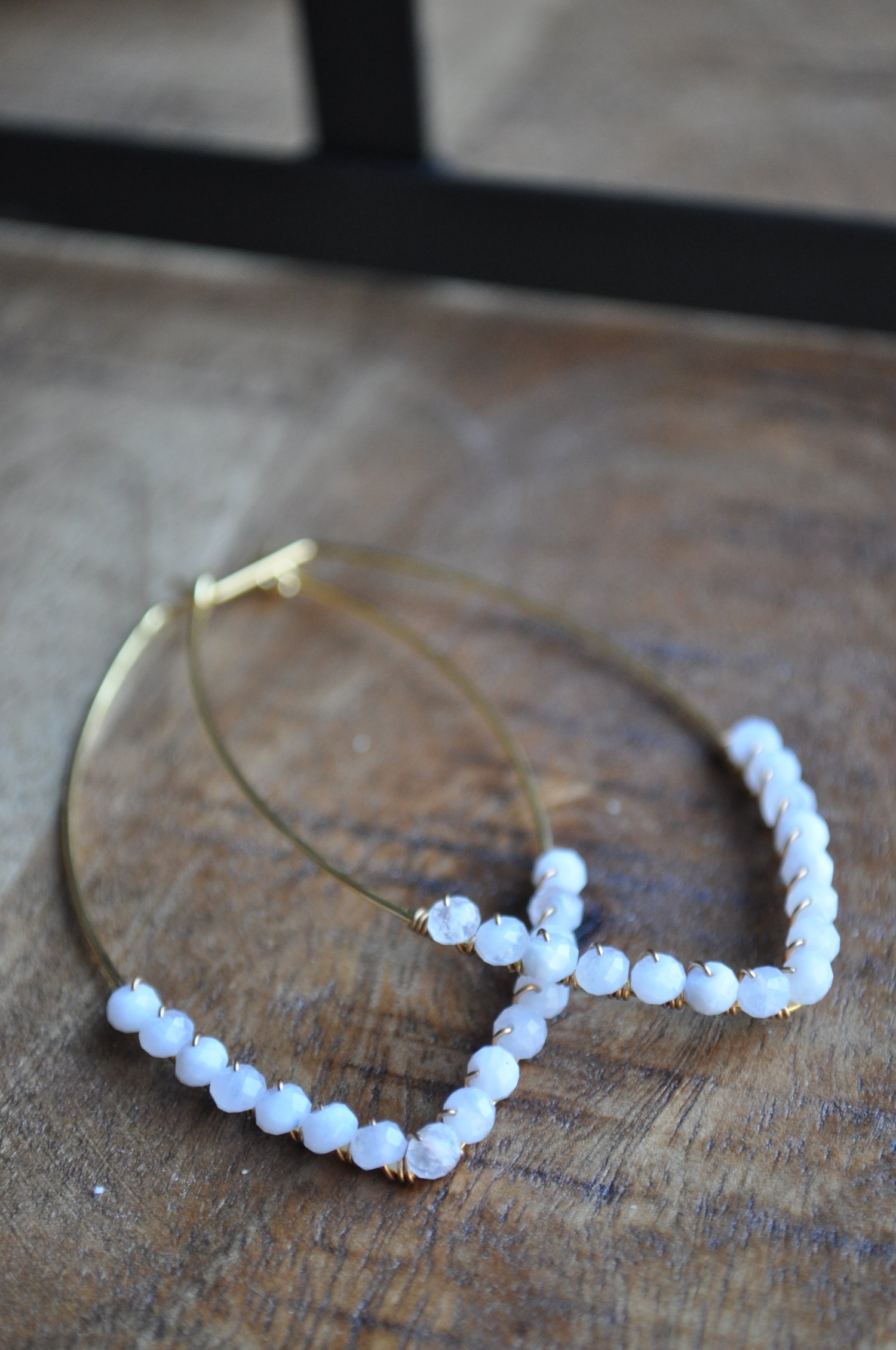 Image of Blue Lace Agate Marquise Hoops