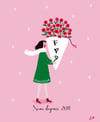 Affiche femme Saint Valentin avec bouquet "à la folie"- personnalisation possible