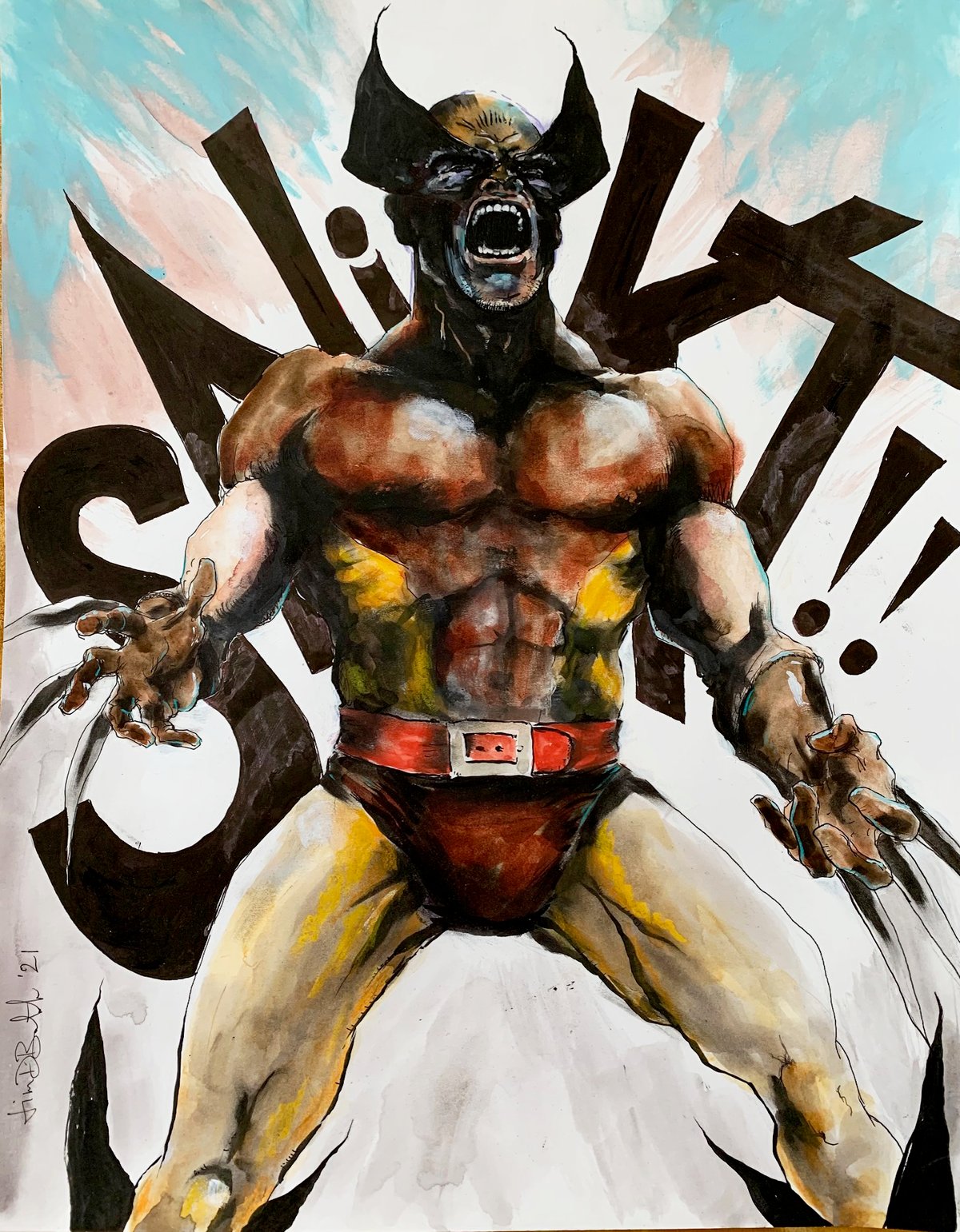 Wolverine SNIKT! -  Original mixed media painting, 11 x 14"