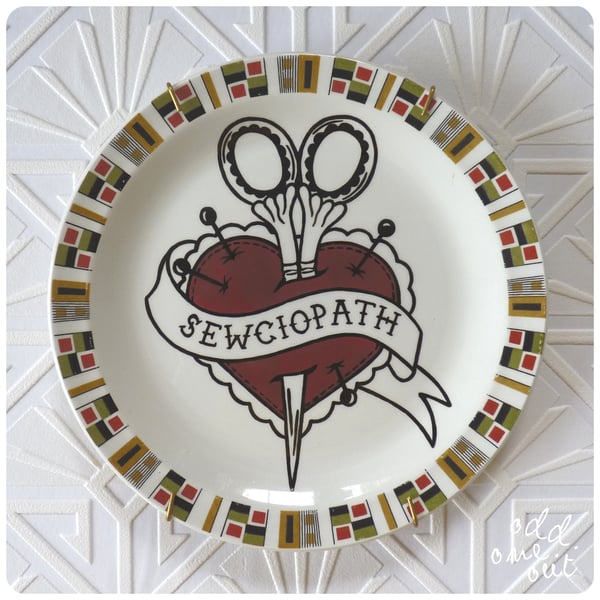 Image of Sewciopath - Hand Painted Vintage plate