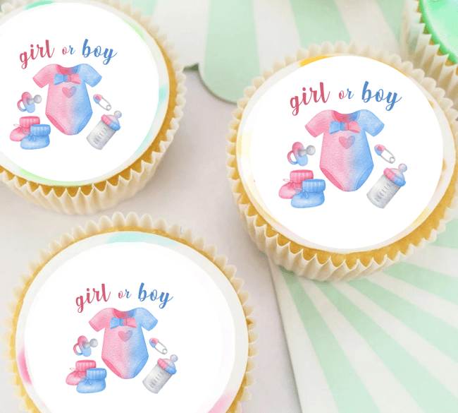  Baby Shower or Gender Reveal / Blue and Pink Baby Clothes Design / Cupcake Cookie Cake E
