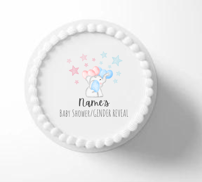 PERSONALISED Pre-cut Gender Reveal Baby Shower / Baby Elephant / Cupcake Cookie Cake Edi
