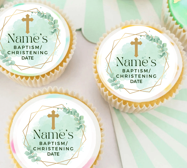 PERSONALISED Pre-cut Unisex Baptism/Christening / Cupcake Cookie Cake Edible Toppers / E