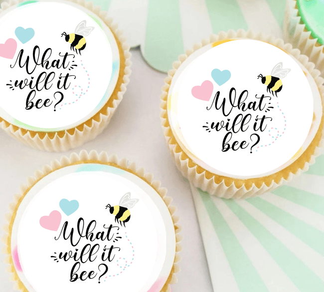 Baby Shower or Gender Reveal / He or She What will it BEE / Cupcake Cookie Cake Edible T