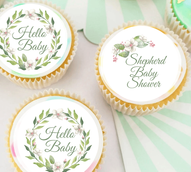 PERSONALISED Pre Cut Baby Shower Cupcake / Cookie Edible Toppers / Hello Baby / Option for Person