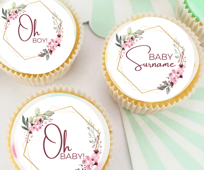PERSONALISED Pre-cut BABY SHOWER Toppers / Cupcake Cookie Cake Edible Toppers / Oh Baby!