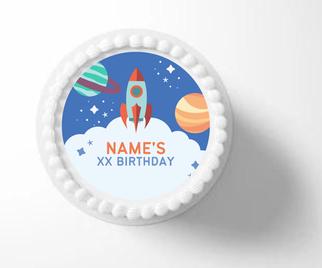 PERSONALISED Pre-cut Birthday SPACE Toppers / Cupcake Cookie Cake Edible Toppers / Space