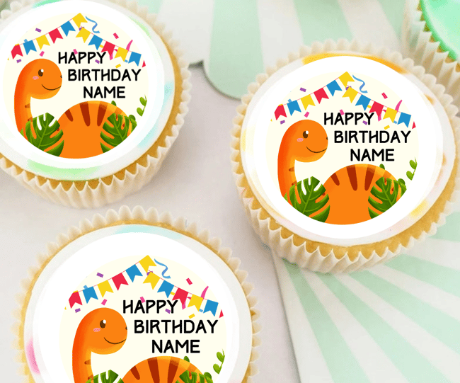 PERSONALISED Pre-cut Birthday DINOSAUR Toppers / Cupcake Cookie Cake Edible Toppers / Pr
