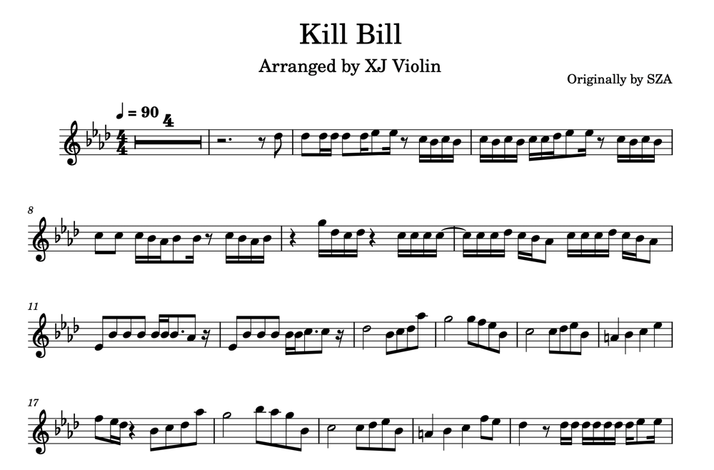 Free Sheet Music Kill Bill by Sza (Violin Score) XJViolin