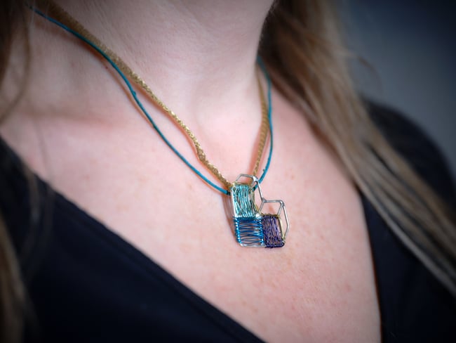 Cube heart art necklace, Wire sculpture unique art jewelry 