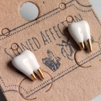 Image 2 of Ceramic & Gold Miniature Tooth Earrings