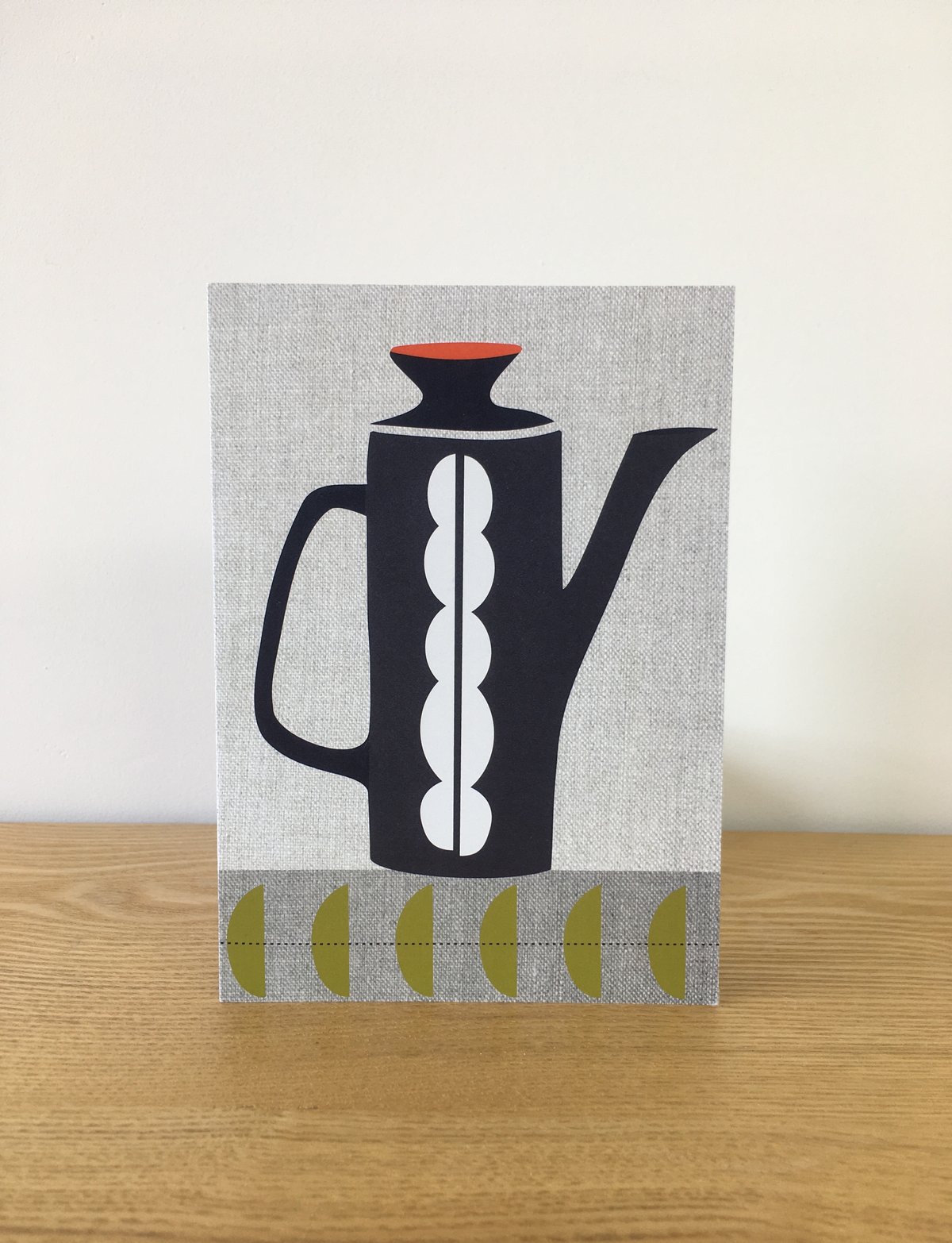 Coffee Pot Cards - Vermilion Lid, Heart Enamel, Orange Tulip, Turq. Herringbone & Totem