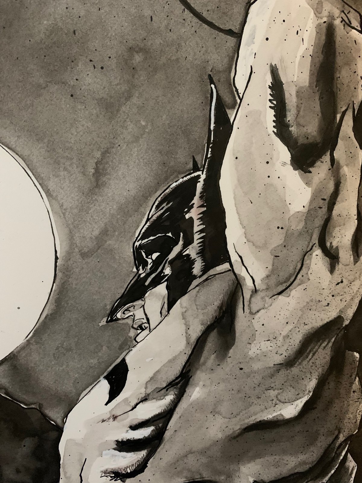 Batman (Leaps) - Original ink and watercolor painting 23 x 29"