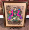 Vintage Framed Hand Painted Pink Mexican Birds of Paradise on Bark