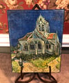 "Church at Auvers" x Van Gogh, Vintage Small Litho on Stretched Canvas