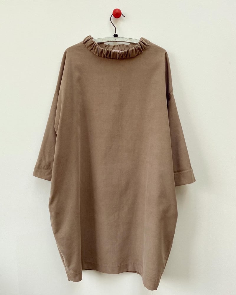 Image of Corduroy Ruched Neck Cocoon Dress