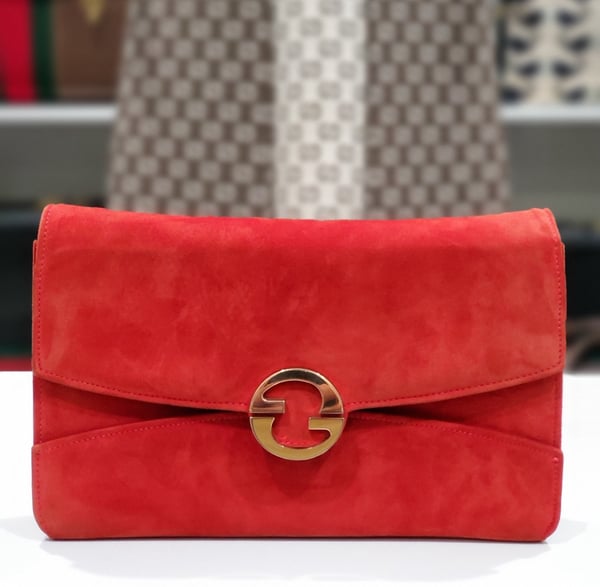 Image of  Vtg. Gucci Reddish Orange Suede Clutch