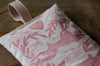 Loving hares linocut lavender bag/ hand warmer with Willaim Morris fabric