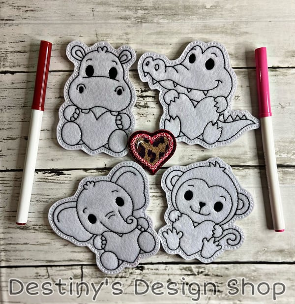 Image of Reusable Coloring Valentines Animals 