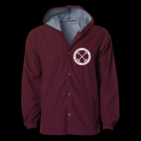 Support Your Local Park Crew - Windbreaker Hooded Coach Jacket (Maroon + White Logo)
