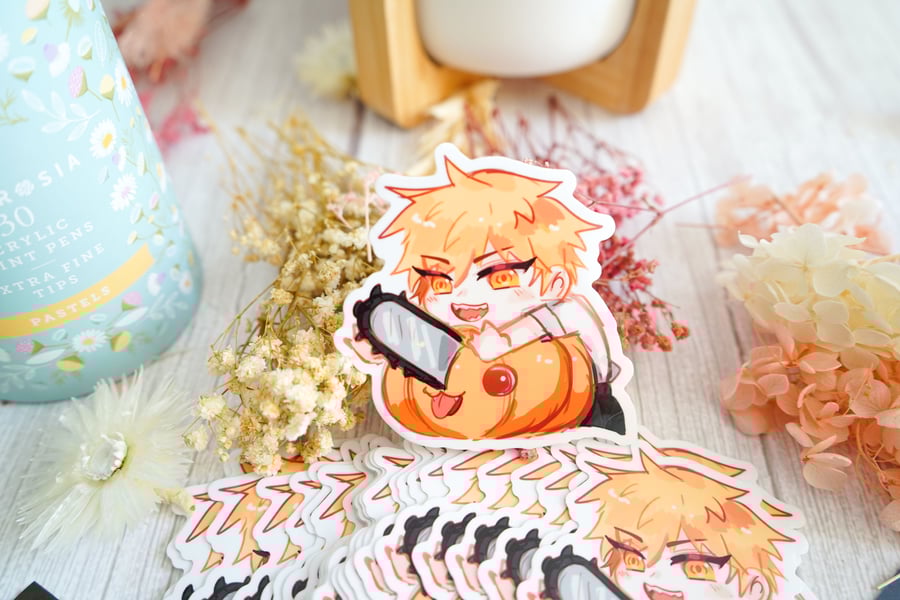 Image of Denji with Pumpkin Pochita Vinyl Sticker