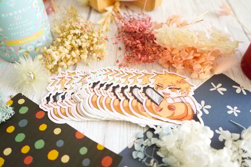 Image of Denji with Pumpkin Pochita Vinyl Sticker