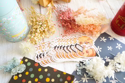 Image of Denji with Pumpkin Pochita Vinyl Sticker