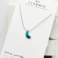 Image 1 of Adjustable Silk Necklace - Turquoise Crystal Moon