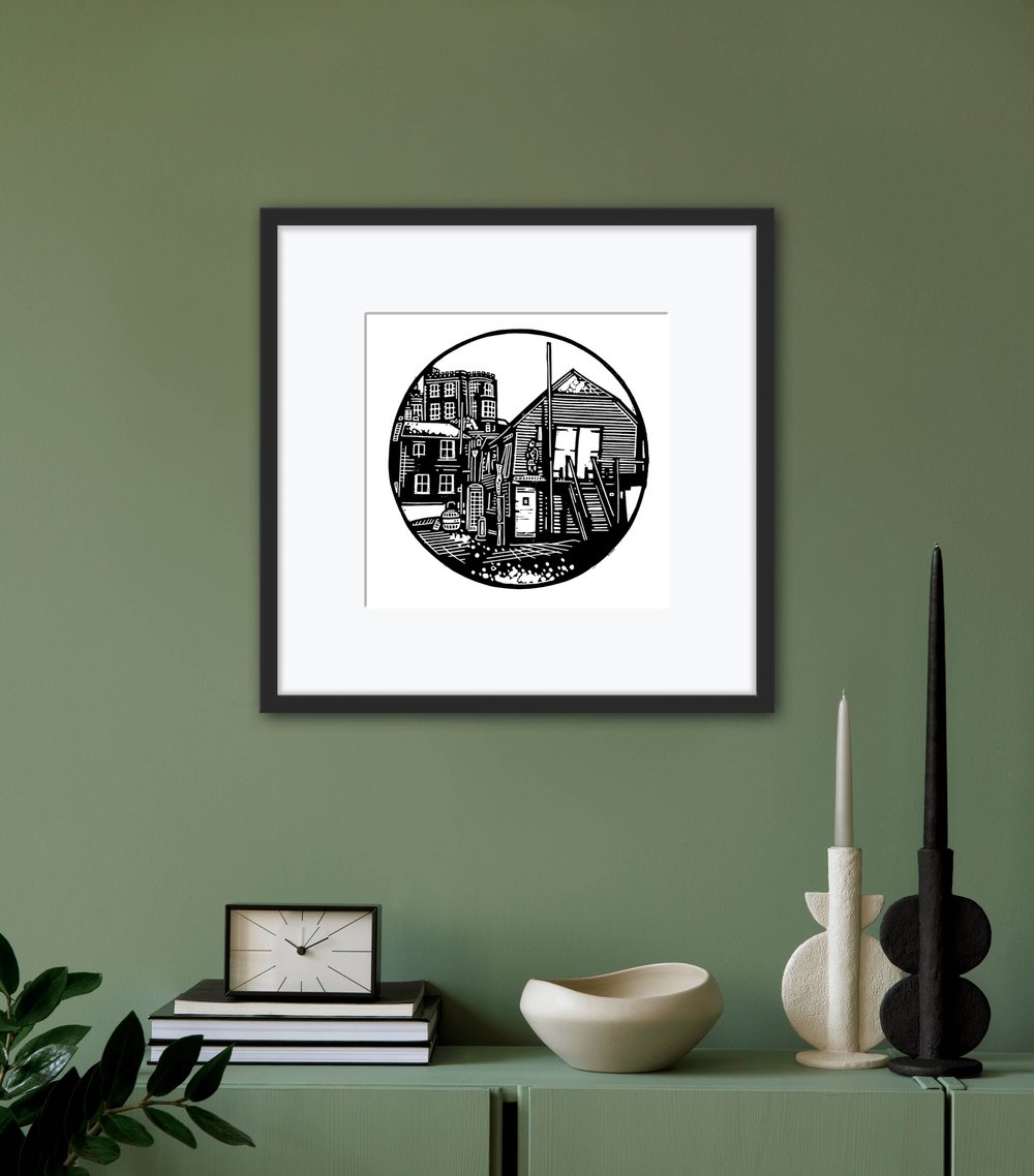 Lookout linocut print