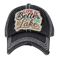 Image 1 of Life is Better at the Lake Vintage Embroidered Baseball Cap for Ladies