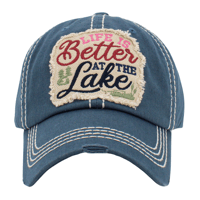 Image 3 of Life is Better at the Lake Vintage Embroidered Baseball Cap for Ladies