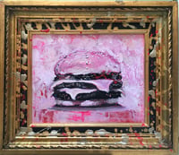 Burger original framed acrylic  paint on wooden board