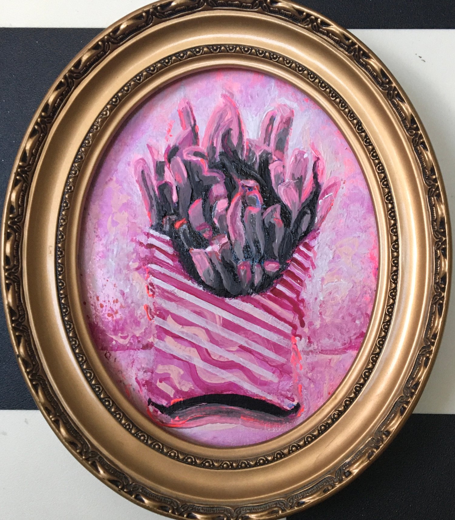 Fries acrylic painting on wooden board framed