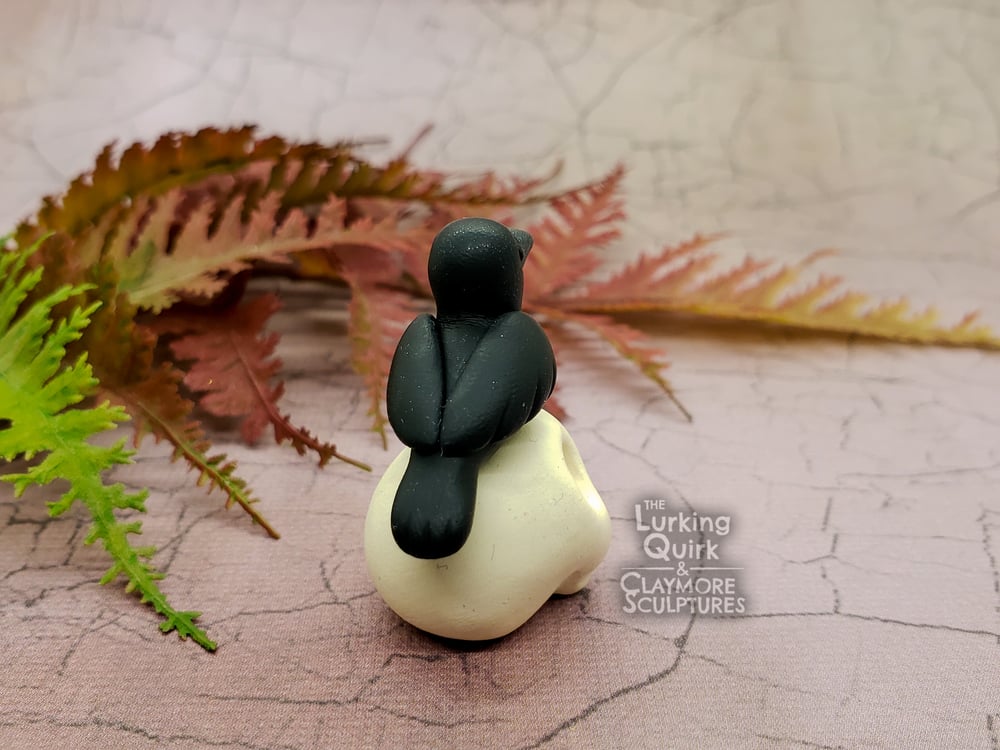 Mini Polymer Clay Crow Sitting on a Skull