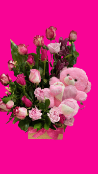 Arreglo de Rosas con Osito Rosita 