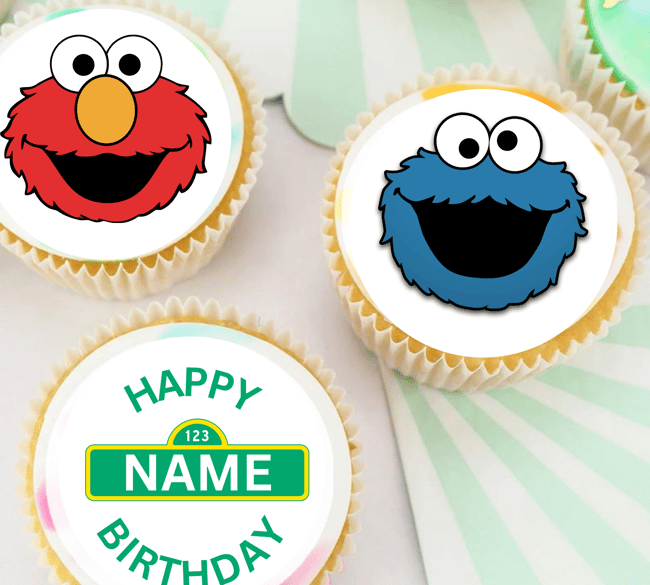 24 PERSONALISED Sesame Street / Happy Birthday / Edible Cupcake or Cookie Toppers
