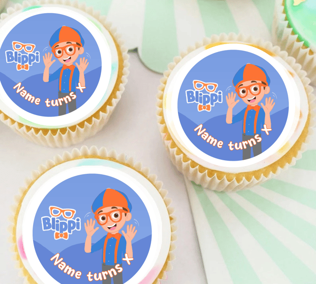 PERSONALISED Pre-cut BLIPPI / Birthday / Edible Cupcake, Cake or Cookie Toppers