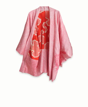 Image of Rosa kort kimono af silke med prikmønster - vendbar