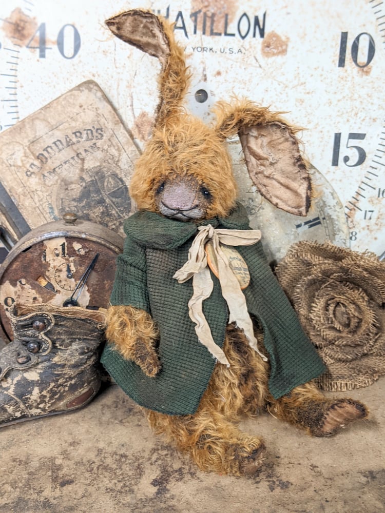 Image of Chocolate Marshmallow Rabbit - 14" - Vintage Style MOHAIR Rabbit in dolly coat by Whendi's Bears