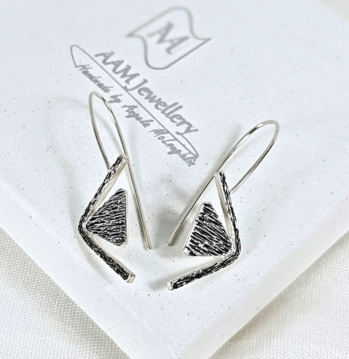 Image of Geometric Silver Earrings, Sterling Silver Triangle Earrings, Contemporary Handmade Jewellery