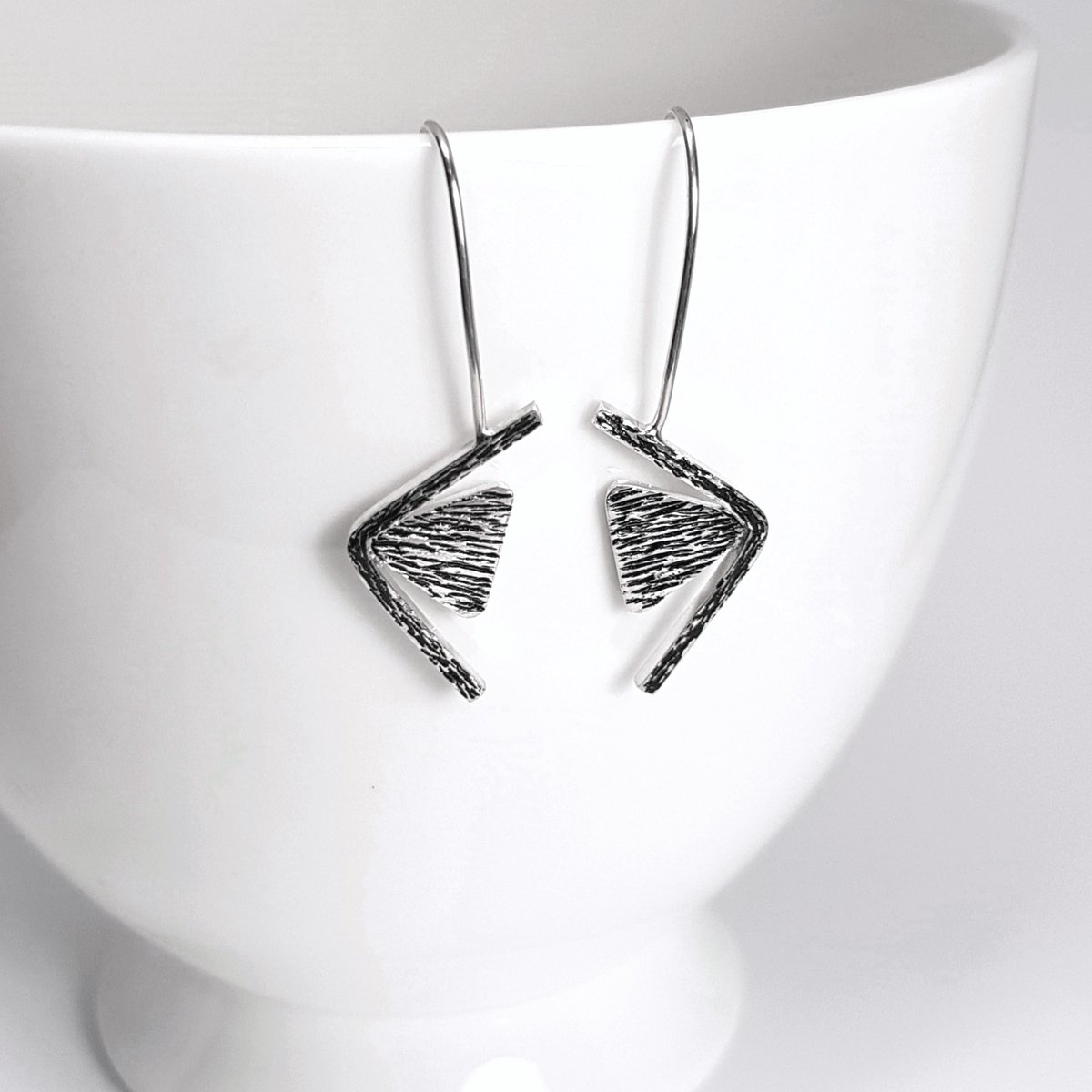 Image of Geometric Silver Earrings, Sterling Silver Triangle Earrings, Contemporary Handmade Jewellery