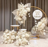 Gold chrome Backdrop with  Artificial flowers  