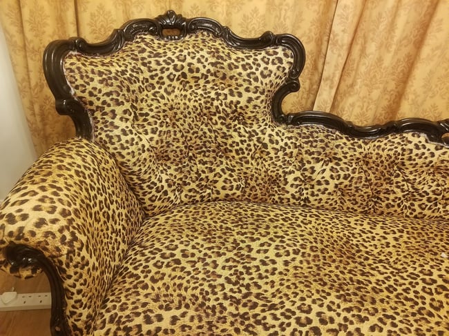 Antique Button Back Leopard Print Chaise Lounge