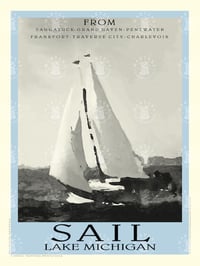 Sail Lake MIchigan Vintage Style Travel Poster Art | Print No 001